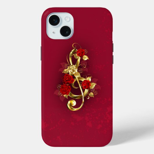 Gouden Vioolsleutel met Rozenbloemen Case-Mate iPhone Case (Achterkant)