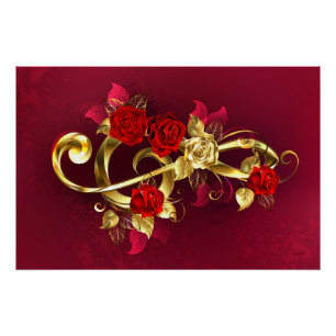 Gouden vioolsleutel met rozenbloemen perfect poster