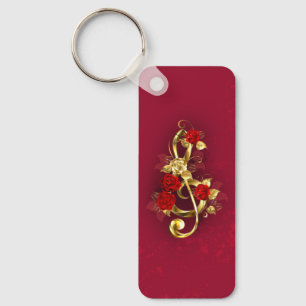 Gouden Vioolsleutel met Rozenbloemen Sleutelhanger