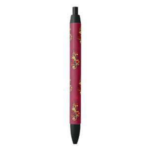 Gouden Vioolsleutel met Rozenbloemen Zwarte Inkt Pen