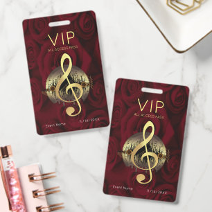 Gouden Vioolsleutel VIP All-Access Elegante Roos Badge