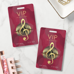 Gouden Vioolsleutel VIP All-Access Rood Abstract Badge