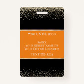 Gouden VIP op Sinaasappel en Zwart Halloween Party Badge (Achterkant)