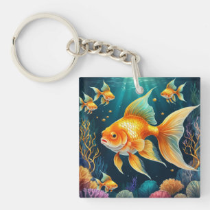 Gouden vis onder water sleutelhanger