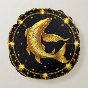 Gouden Vissen Zodiac Symbool Omringd door Sterren Rond Kussen