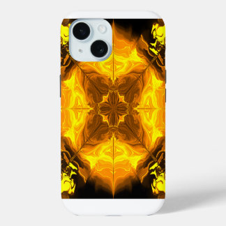 Gouden Vlam Kaleidoscoop Fractale Kunst iPhone 15 Hoesje