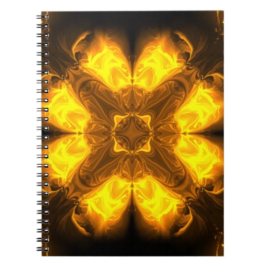 Gouden Vlam Kaleidoscoop Fractale Kunst Notitieboek (Voorkant)