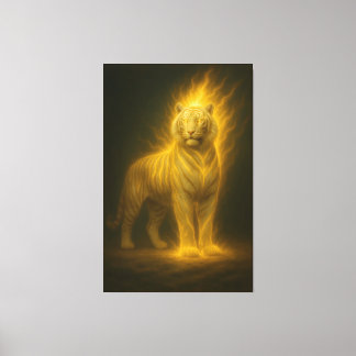 Gouden Vlam Witte Tijger – Fantasie Kunstschilderi Canvas Afdruk