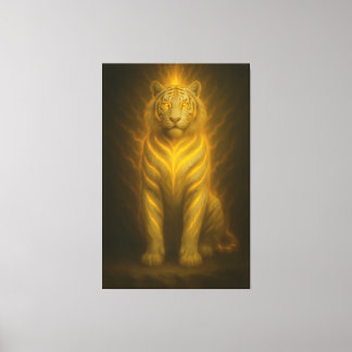 Gouden Vlam Witte Tijger – Premium Fantasie Kunst Canvas Afdruk