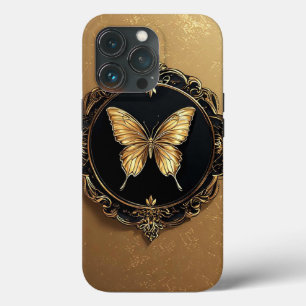 Gouden vlinder binnen een sierlijk lijstontwerp iPhone 13 pro hoesje