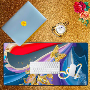 Gouden Vlinder Bloem Monogram Vloeibaar Abstract Bureaumat