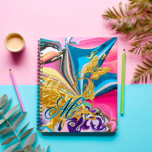 Gouden Vlinder Bloem Monogram Vloeibaar Abstract Notitieboek