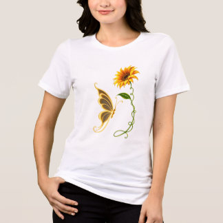Gouden Vlinder en Zonnebloem Botanische Bloemstuk Tri-Blend Shirt