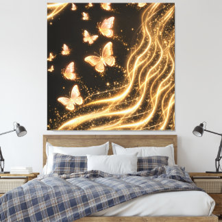 Gouden Vlinder Fantasie Triptiek Canvas Afdruk
