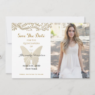 Gouden Vlinder Foto Quinceañera Save The Date