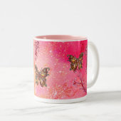 GOUDEN VLINDER IN SPARKLES 2 roze rood Tweekleurige Koffiemok (Voorkant rechts)