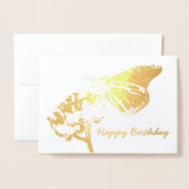 Gouden vlinder op de verjaardag van een bloemvrien folie kaarten (Voorkant met envelop)