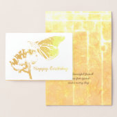 Gouden vlinder op de verjaardag van een bloemvrien folie kaarten (Display)