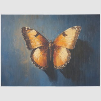 Gouden vlinder op donkerblauw decoupage papier