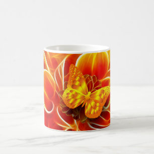 Gouden Vlinder op Vuurrode Abstracte Achtergrond Koffiemok