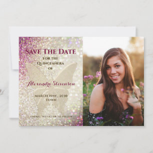 Gouden Vlinder Quinceañera Save The Date