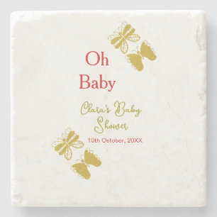 Gouden vlinder rood baby shower oh baby modern stenen onderzetter