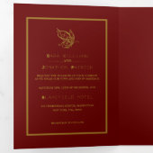 Gouden Vlinder, Rood & Goud Trouwsuite Drieluik Uitnodiging (Binnenzijde eerst)