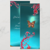 GOUDEN VLINDER TEAL AQUA BLAUWE EDELGESTEENTE KAART (Voorkant / Achterkant)