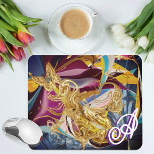 Gouden Vlinder Vintage Monogram Vloeibare Abstract Muismat
