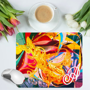 Gouden Vlinder Vurig Monogram Vloeibaar Abstract Muismat