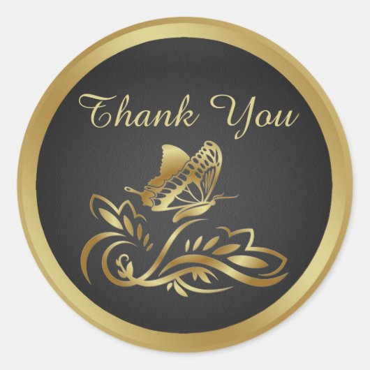 Gouden vlinder, wervelen op zwart Dank U Sticker (Voorkant)