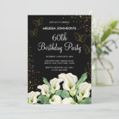 Gouden Vlinder Wit Calla Lily Zwart Verjaardag Kaart (Staand voorkant)