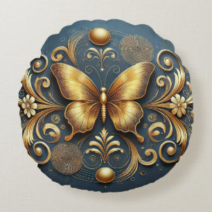 Gouden Vlinderontwerp Rond Kussen