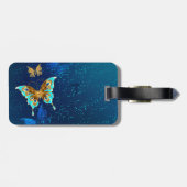 Gouden Vlinders op een Blauwe Achtergrond Bagagelabel (Achterkant horizontaal)