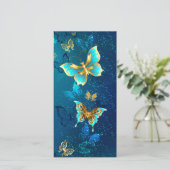 Gouden vlinders op een blauwe achtergrond bedankkaart (Staand voorkant)