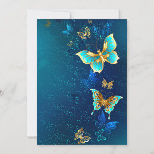 Gouden Vlinders op een Blauwe Achtergrond Bedankkaart