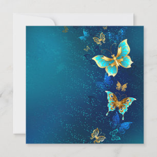 Gouden Vlinders op een Blauwe Achtergrond Bedankkaart