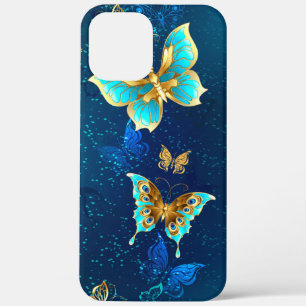 Gouden Vlinders op een Blauwe Achtergrond iPhone 12 Pro Max Hoesje