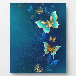 Gouden Vlinders op een Blauwe Achtergrond Fotoplaat