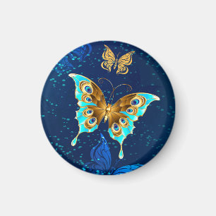 Gouden vlinders op een blauwe achtergrond magneet