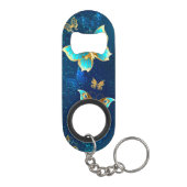 Gouden Vlinders op een Blauwe Achtergrond Mini Flessenopener (Achterkant)