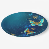 Gouden Vlinders op een Blauwe Achtergrond Papieren Bordje (Gekanteld)