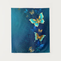 Gouden vlinders op een blauwe achtergrond