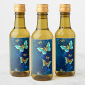 Gouden Vlinders op een Blauwe Achtergrond Wijn Etiket (Flessen)