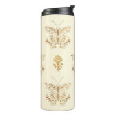 Gouden vlinders, witte naadloze backgro thermosbeker (Gedraaid links)