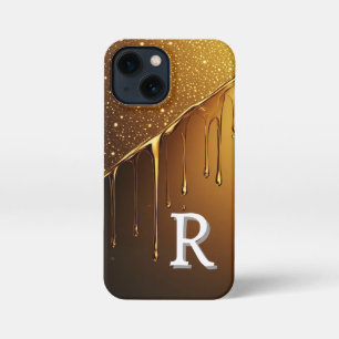💛 Gouden Vloeibare Drip Glow  Glitter Deeltje Lux iPhone 13 Mini Hoesje