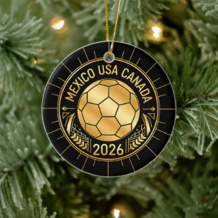 Gouden voetbalembleem 2026 Mexico USA Canada Keramisch Ornament