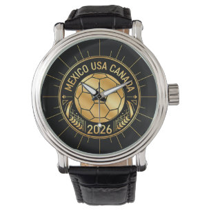 Gouden voetbalembleem 2026   Mexico VS Canada Horloge