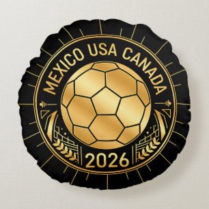 Gouden voetbalembleem 2026   Mexico VS Canada Rond Kussen