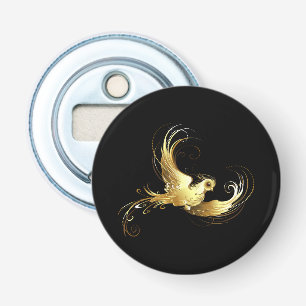 Gouden Vogel op Zwarte Achtergrond Button Flesopener